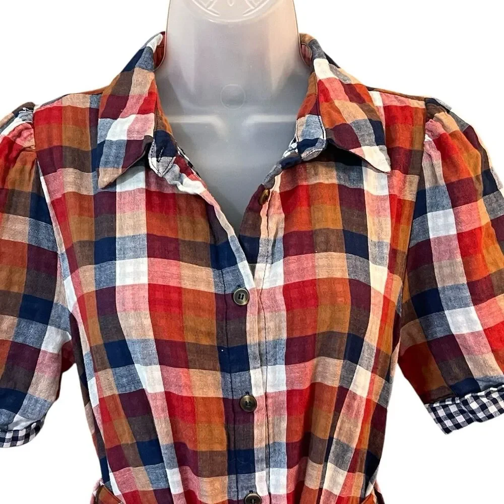 Jodifl Checkered Midi Shirt Dress w/Belt Sz Small Classic Academia Cottagecore - Picture 4 of 13